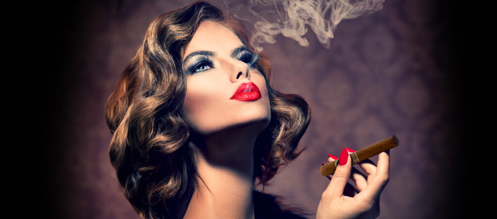 woman smoking cigar